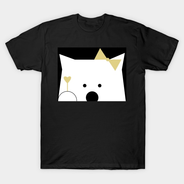 Peek-a-Boo Bear with Heart and Gold Bow T-Shirt by ABKS